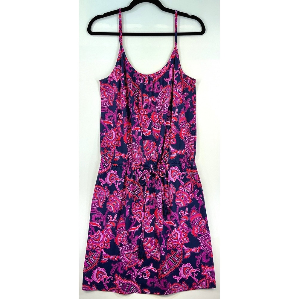 Tommy Bahama Mini Dress Size M Navy Pink Red Paisley Spaghetti Strap Bohemian